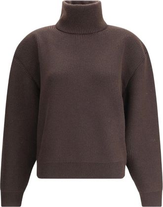 Saint Laurent turtleneck-ribbed sweater - women - Lambs Wool - S - Brown