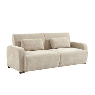 Sweeek Sof&aacute; cama en tejido tela lisa de 3 plazas, beige