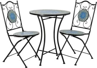 Wanderlust Deco Conjunto exterior de mesa y 2 sillas de forja y mosaico