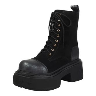 Generic Womens Platform Ankle Boots Round Toe High Block Heel With Side Zipper And Front Lace Up Combat Style Booties