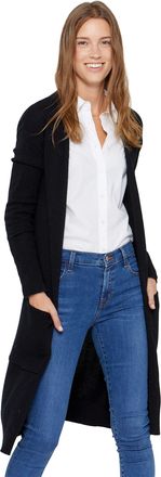 State Cashmere Mid-Length 100% Pure Cashmere Open Cardigan Long Sleeve Sweater for Women (Black, Medium)