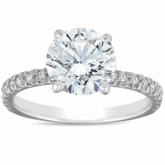 Pompeii3 2 1/3 Ct Diamond Solitaire Engagement Ring 14k White French Pave Set