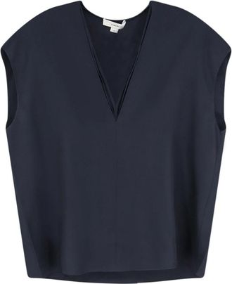 Vince Zijden Mix Top met Dubbele V-hals - Dames - Tops zonder mouwen - Blauw - L - Spandex - Tops