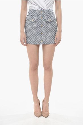 Celine Cotton Jacquard A-Line Mini Skirt With Monogram Pattern size 38