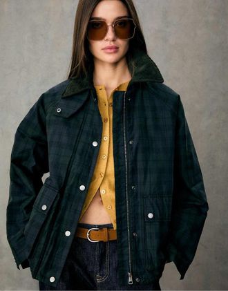 Stradivarius Parka blu navy cerato a quadri