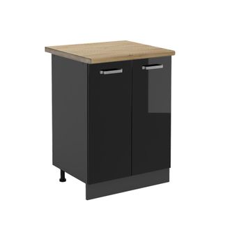 Vicco Mueble Bajo De Cocina R-line, Negro Brillo Intenso, 60 Cm, Et Roble