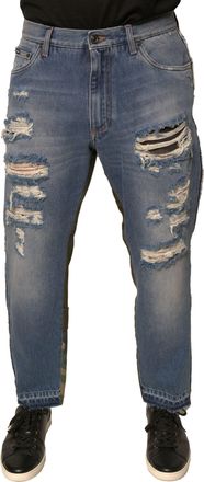 Dolce & Gabbana Mens Ripped Jeans Camouflage Detail - Light Blue Cotton - Size EU 48 (Mens)