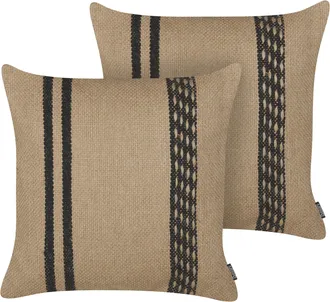 Beliani Beliani - Conjunto De Cojines De Yute Con Funda Extra&iacute;ble Con Borde Trenzado 45 X 45 Cm Beige Y Negro Desalix