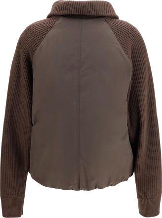 Brunello Cucinelli Womens Down Jacket With Wool Sleeves Marrone Coat