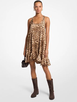 Michael Kors Leopard Print Satin Ruffled Dress