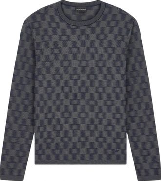 Emporio Armani Crew-neck Trui - Heren - Ronde hals truien - Blauw - S - Wol - Truien & Vesten