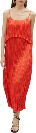 Lola Casademunt Geplooide midi-jurk met ruches - Dames - Casual kleedjes - Oranje - S - Polyester - Kleedjes