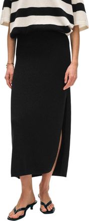 White + Warren Cotton Slub Slit Skirt In Black