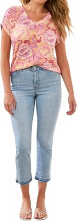 Tribal Cap Sleeve V-Neck Top In Pink