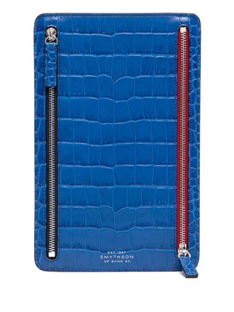 Smythson multi-zip case - unisex - Grained Calf Leather - One Size - Blue