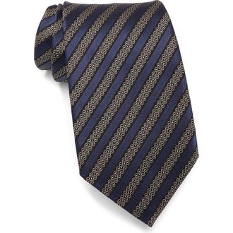 Ermenegildo Zegna Stripe Silk & Cotton Tie in Nvy Strp at Nordstrom