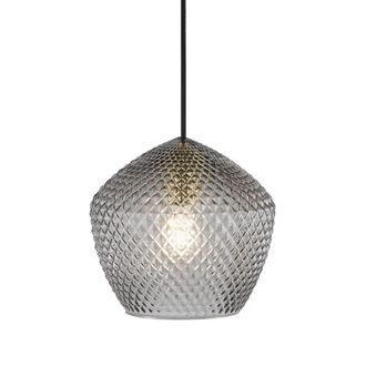 Nordlux L&aacute;mpara de techo colgante negro y acabado fum&eacute; con cristal en relieve