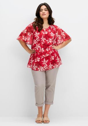 Sheego Longbluse SHEEGO, Damen, Gr. 40, rot (erdbeere, gemustert), 100% Polyester, gebl&uuml;mt, gemustert, Rundhals, Blusen Longbluse