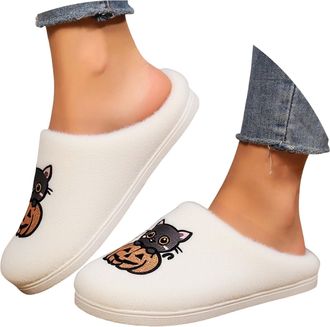 Generic Ladies Slippers Size 5 UK Womens House Shoes Light Weight for Ladies Winter Plush Fleece Lined Anti-Skid Sole Flat House Slippers for Women Men White