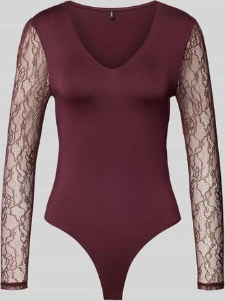 Only Slim Fit Body mit Spitzenärmeln Modell SIA in Bordeaux, Größe XL