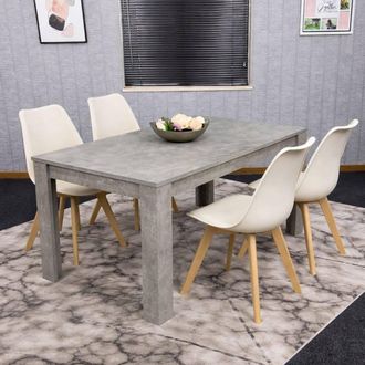 Kosy Koala Stone Grey Effect Dining Table Set with 4 Cream Plastic Chairs