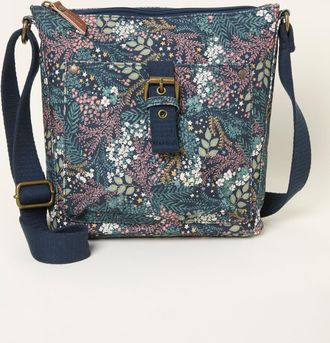 Fat Face FatFace Teal Blue Canvas Floral Print Crossbody Bag