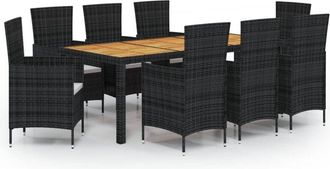 vidaXL Set Comedor De Jard&iacute;n 9 Piezas Y Cojines Rat&aacute;n Sint&eacute;tico Negro Vidaxl