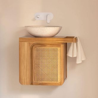 Sklum Conjunto De Mueble De Ba&ntilde;o Suspendido 60x40 Cm En Madera De Teca Georgy Sklum