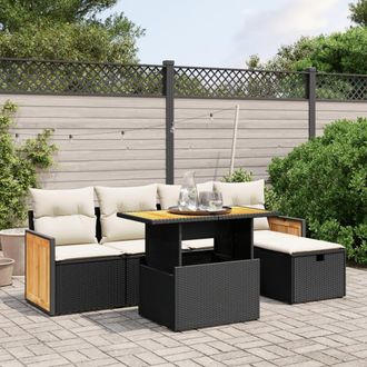 vidaXL Set De Sof&aacute;s De Jard&iacute;n 6 Piezas Y Cojines Rat&aacute;n Sint&eacute;tico Negro Vidaxl