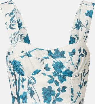 Erdem Floral cotton and linen crop top