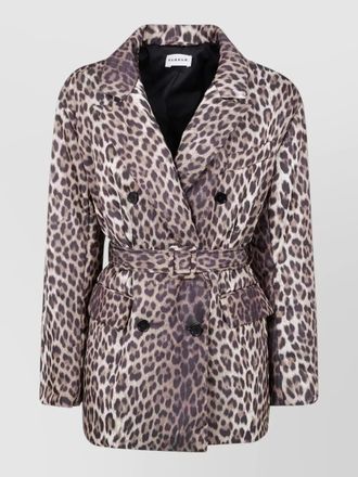 Parosh belted animal print double breasted coat
