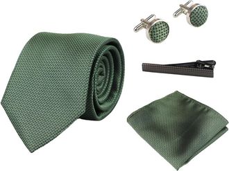 PAUL ANDREW Satin Silk Textured Tie Pocket Square Cuff Links