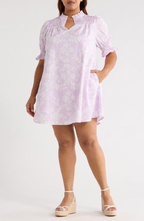 Sugarlips Emme Floral Print Cotton Shift Dress in Lavender Purple/White at Nordstrom, Size 2 X