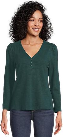 Tommy Bahama Ashby Isles Placket Puff Sleeve Top Womens Clothing Briny Deep : LG (US 12-14), Cotton/Spandex