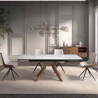 Pondecor Interiorismo Mesa de comedor extensible m&aacute;rmol porcel&aacute;nico blanco 160/240x90x76cm
