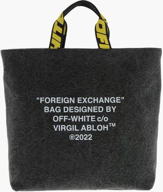 Off-white Denim Tote Bag HARD CORE With Contrasting Print size One Size