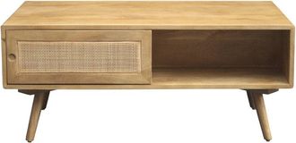 Miliboo Mesa De Centro Rectangular Con Almacenaje De Madera Maciza De Mango Y Ca&ntilde;a De Rat&aacute;n 100 Cm Acange
