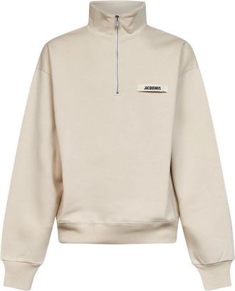 Jacquemus Gros Grain Zipped Rollneck Sweatshirt - Heren - Vesten met rits - Beige - S - Katoen - Hoodies & sweatvesten