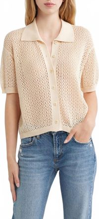 The Great. Open Stitch Short Sleeve Cotton Sweater In Natural