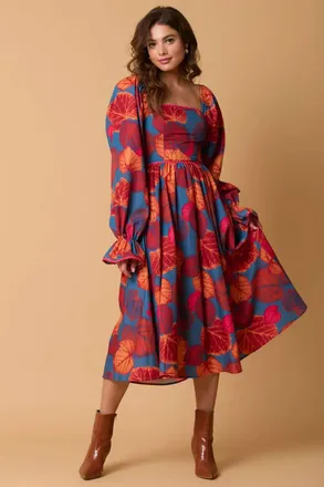 Fabi Fall Maxi Dress In Orange Multi