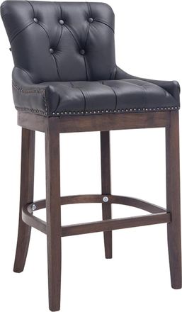 Clp Taburete de bar con reposapi&eacute;s en cuero aut&eacute;ntico negro