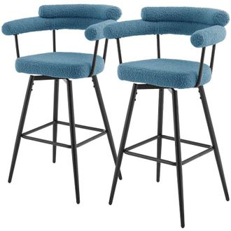 ML Design ML-Design Set di 2 Sgabelli da Bar Girevoli 360&deg; in Tessuto Teddy Blu, Altezza 76 cm, Sedili con Braccioli e Schienale Imbottito, Sedie con