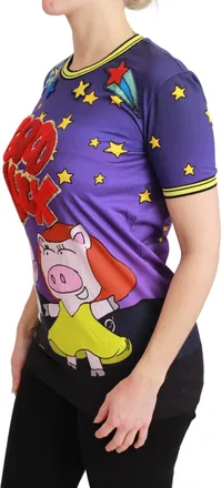 Dolce & Gabbana Womens Purple Year Of The Pig Top Cotton T-Shirt
