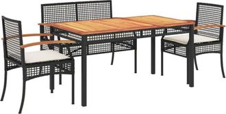 vidaXL Vidaxl - Juego Comedor Jard&iacute;n 4 Piezas Con Cojines Rat&aacute;n Sint&eacute;tico Negro