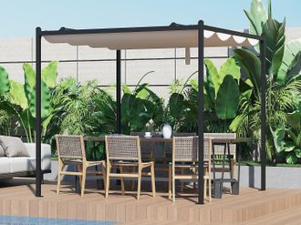 Vente-Unique Pergola autoportante in acciaio con tetto scorrevole - 5,3 m&sup2; - nero - MAZARA
