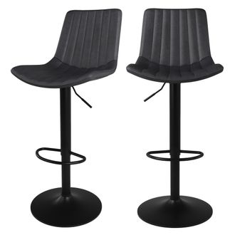 Rendez-Vous D&eacute;co Set de 2 sillas de bar en cuero sint&eacute;tico gris oscuro 62,5/83 cm