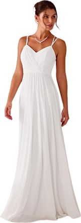 Ever-pretty Womens Chiffon Adjustable Spaghetti Strap Deep V-Neck Backless Bridesmaid Dress White 14UK
