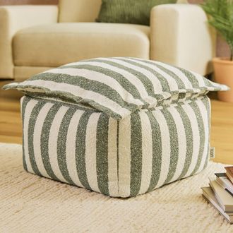 Icon Brand Puf reposapi&eacute;s cuadrado de tejido boucl&eacute; a rayas, verde oliva