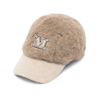 Max Mara Modico Cap met logopatch - Dames - Accessoires - Bruin - Maat: 56 CM Zijde