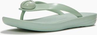 FitFlop Womens Fitflop iQushion Glossy-Button Polyurethane Womens Mint Whisper Flip Flops - Green - Size: 4